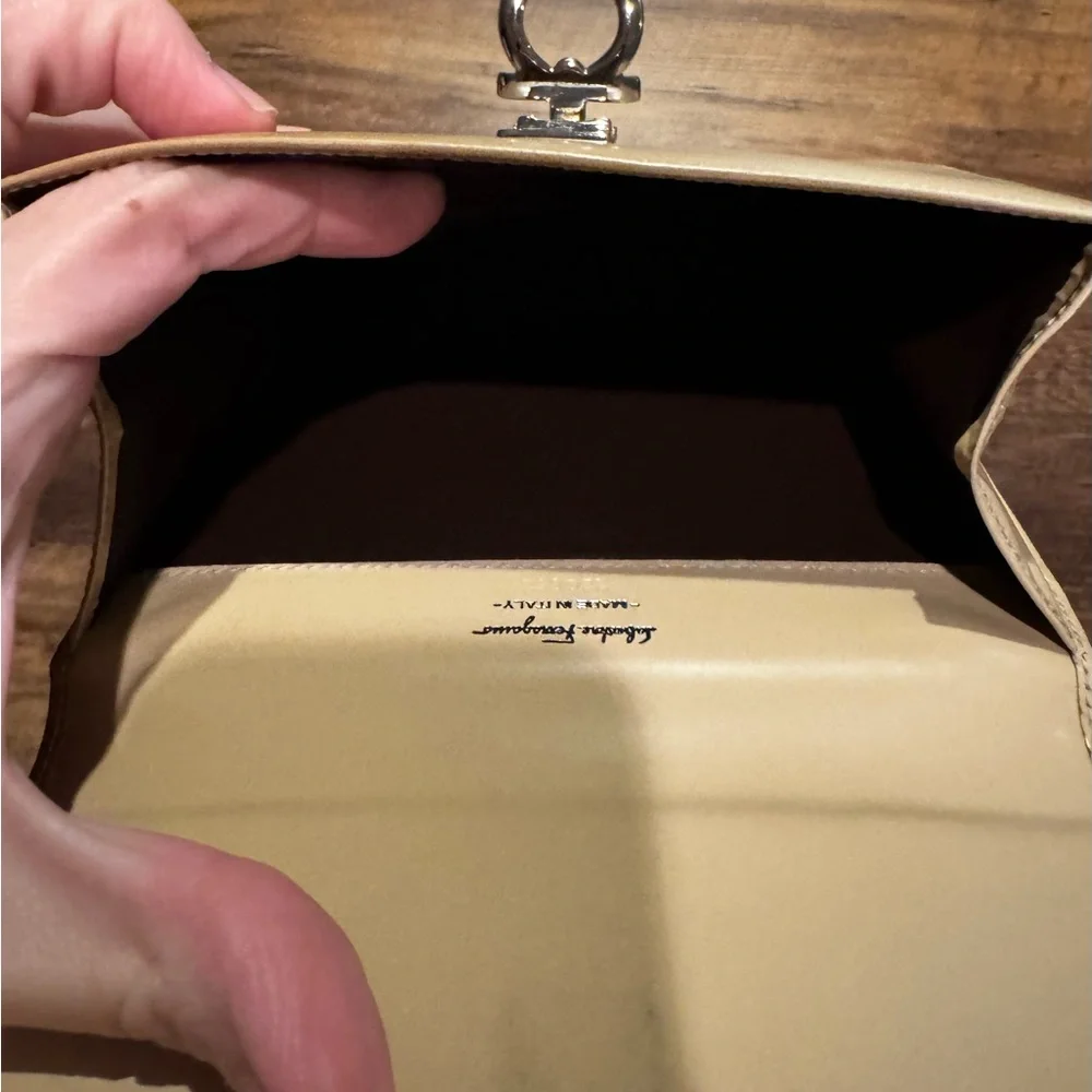 Salvatore Ferragamo Tan Leather Pouch/Clutch with Silver Hardware